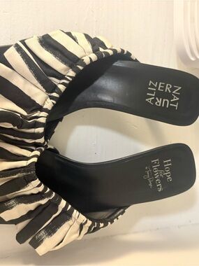 Naturalizer Black and White Striped Slide Heels